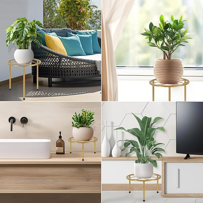 5 Pack Metal Plant Stand, Anti-Rust Iron Plant Stands for Indoor and Outdoor, Heavy Duty Flower Pot Stands for Multiple Plant, Black Potted Plant Holder for Garden Home (5 Pack Gold) Amoot