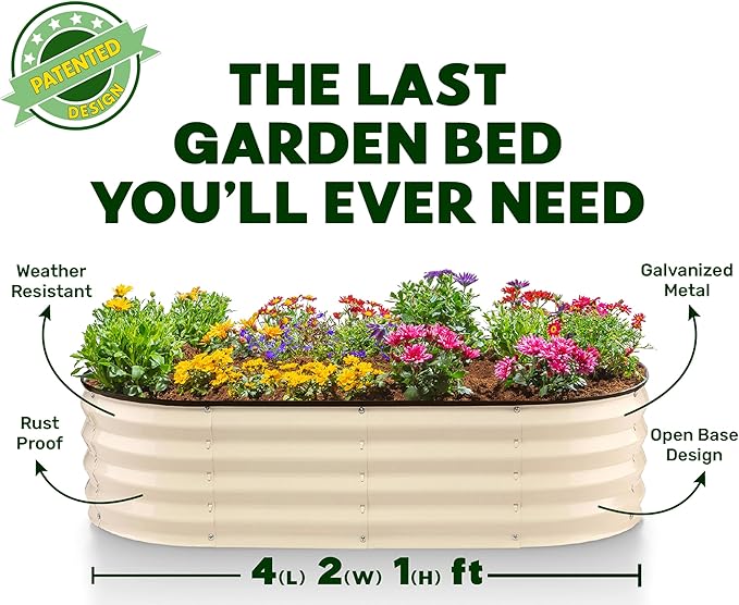 Plant & Plot Galvanized Raised Garden Beds Outdoor // 4×2×1 ft (2-Pack) Planter Raised Beds for Gardening, Vegetables, Flowers // Large Metal Garden Box (White) // Patented Tool-Free Design PlantPlot