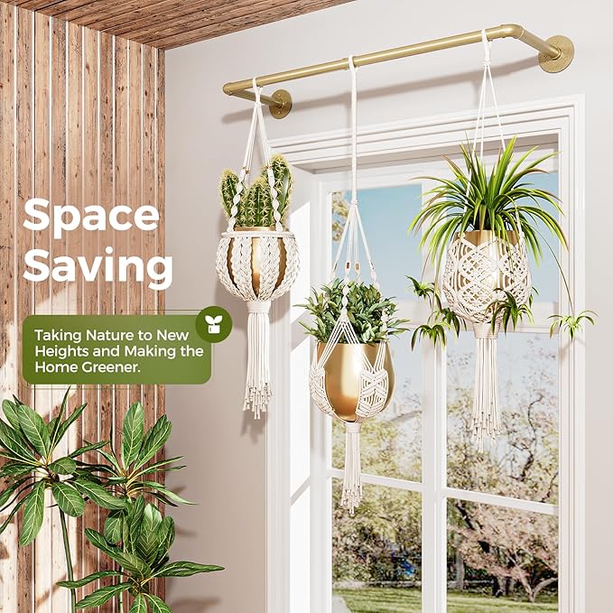 Bamworld Hanging Planters for Indoor Plants Plant Hanger Indoor Hanging Plant Rod 36.2in Window Plant Shelves Metal Rod Pot/Chains Not Included (Gold) Bamworld