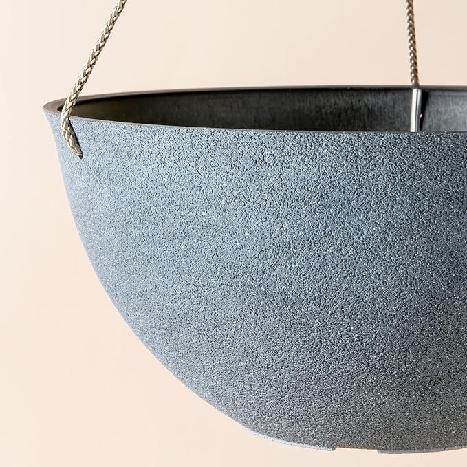 LA JOLIE MUSE Large Hanging Planters for Outdoor Plants - Hanging Flower Pots Weathered Gray (13.2 Inch, Set of 2) LaJol%C3%ADeMuse