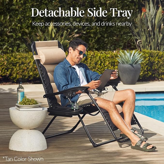 Best Choice Products Oversized Padded Zero Gravity Chair, Folding Outdoor Patio Recliner, XL Anti Gravity Lounger for Backyard w/Headrest, Cup Holder, Side Tray, Polyester Mesh - Crimson Red BestChoiceProducts