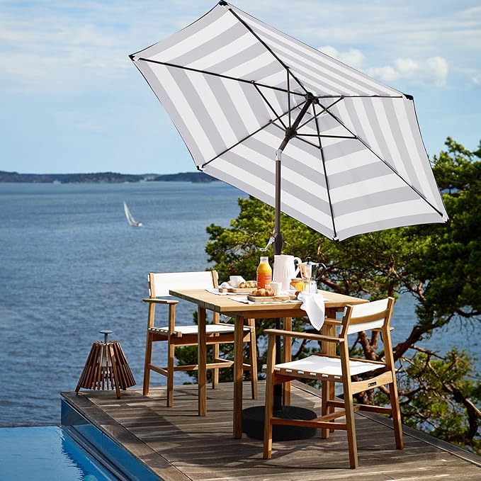 JEAREY 7.5FT Patio Umbrella Outdoor Market Umbrella with 6 Sturdy Ribs, Push Button Tilt/Crank Table Umbrella for Garden, Deck, Backyard and Pool, Black & White Stripe JEAREYOutdoorsCollection