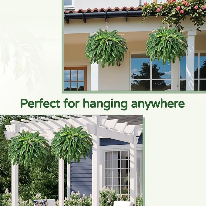 128 Leaves Fake Ferns, Large Artificial Boston Fern, Faux Fern Plants for Home, Office, Garden Indoor Outdoor Decoration(49 inch,1pack) FAJUNZH