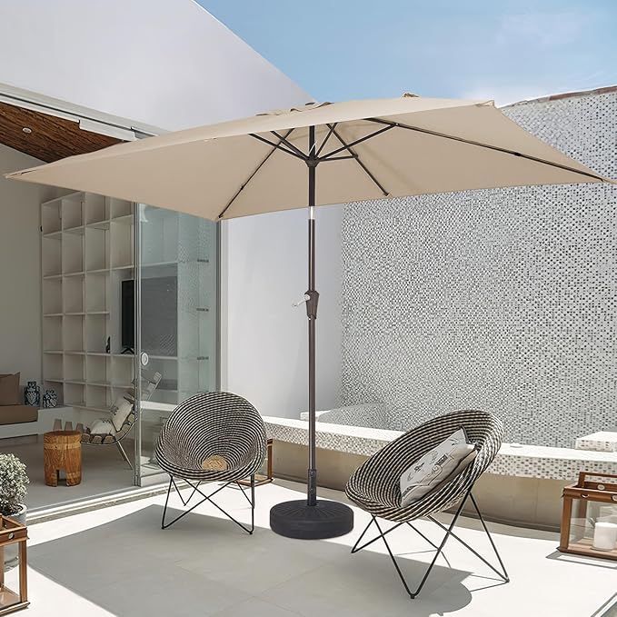 JEAREY 6.5x10 ft Rectangular Patio Umbrellas Rectangle Outdoor Umbrella with Push Button Tilt and Crank, Market Table Umbrella 6 Sturdy Ribs UV Protection for Poolside Garden Backyard Deck, Beige JEAREYOutdoorsCollection