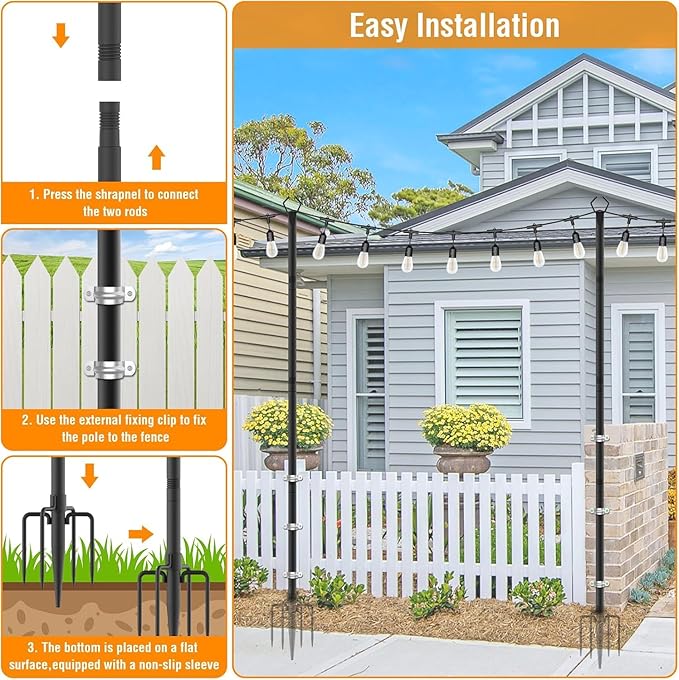 AILBTON 10 Pack 10Ft String Light Poles,Light Poles for Outside String Lights,Outdoor Light Poles with Fork,Metal Pole Stand for Patio,Backyard,Deck AILBTON