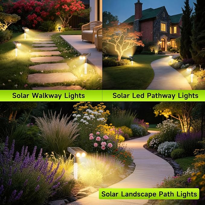 Solar Spotlights Outdoor Waterproof- 2 IN 1 Solar Spot Lights Outdoor with 2 Lighting Modes & PC Light Guide Column for Garden Yard Pathway | Warm Yellow 3000k Spotlights | IP65 Waterproof | 4 Pack Rootora