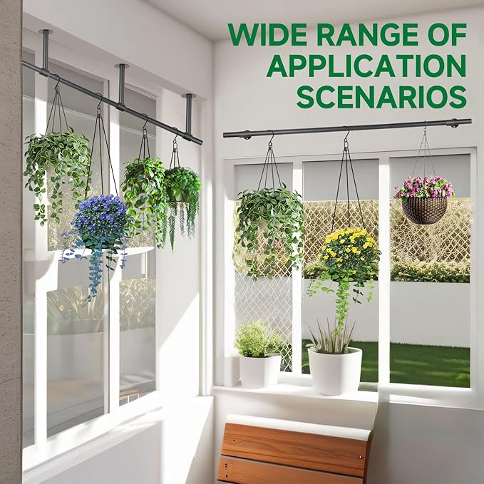 2 pcs Hanging Planters Rod, Plant Hanger Indoor for Window Ceiling, Hanging Plant Shelf for Wall Planter House Plants, Plant Shelves Metal Holder Bar 63 in (Pots, Plants, Chains not Included) Rootora