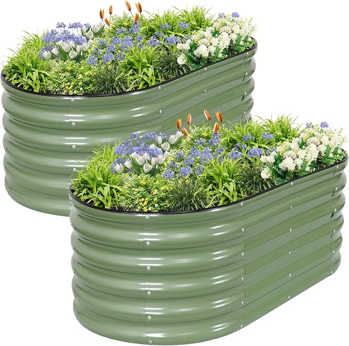 Galvanized Raised Garden Bed Outdoor- 2 Pcs Raised Beds for Gardening| Metal Planter Box, Steel Raised Garden Bed Kit with Gloves for Vegetables, Flower, Herbs (4x2x1.4FT, Green) Permade
