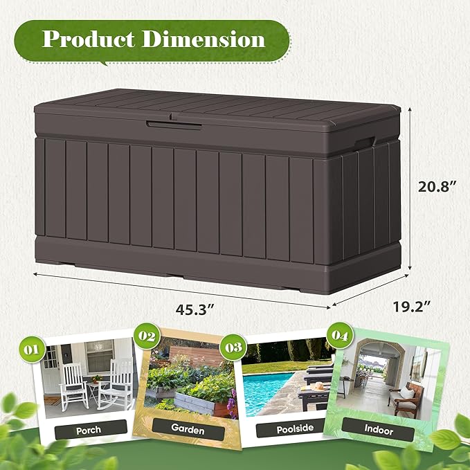 Flamaker Outdoor Storage Box 80 Gallon Resin Waterproof Deck Box Delivery Box with Wood Texture Large Storage Bin for Patio Cushions (Brown) Flamaker