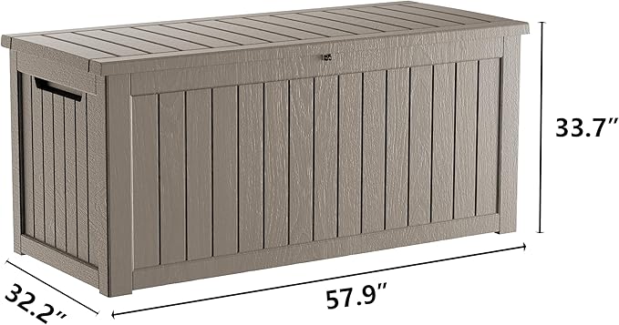 TARKARI 270 Gallon Lockable Resin Deck Box, Waterproof & UV-Resistant Outdoor Storage Box for Outdoor Cushion Storage, Garden Tools & Pool Accessories Storage, Gray Home