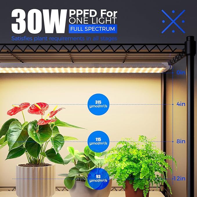 Barrina CX2 Plant Stand with Grow Lights for Indoor Plants, 6-Tier Metal Plant Shelf Display Rack with 2FT 150W Full Spectrum Plant Light, 3 Adjustable Spectrum, Timer, for Growing, 29.5x13.8x71IN Barrina