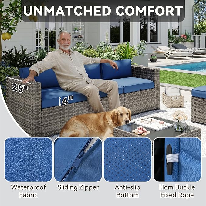 Aoxun Patio Furniture Sets, 15-Piece Outdoor Patio Furniture with 44'' Propane Gas Firepit Table, Wicker Outdoor Conversation Set Sectional Sofa for Backyard, Poolside, Garden Aoxun