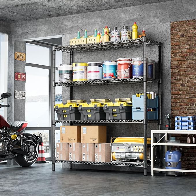 IZEUK 4-Tier Metal Garage Shelving, Heavy Duty Adjustable Storage Rack Organizer, Industrial Steel Shelves for Basement, Kitchen, Office, Warehouse (Black, 17.7" D x 59.1" W x 70.9" H) IZEUK