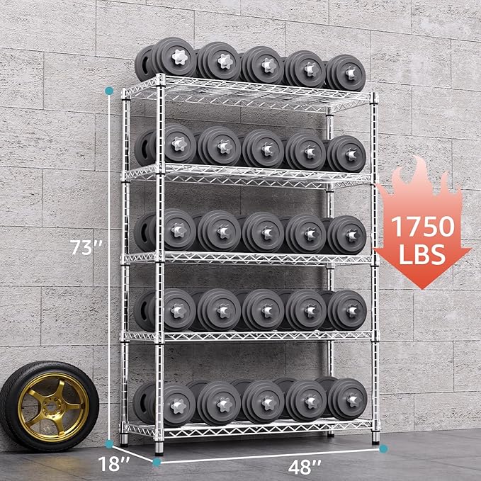 1750 LBS Storage Shelves 5-Tier Utility Shelving Unit Steel Organizer Wire Rack for Home,Kitchen,Office,Garage, Capacity 17.7" D x 47.2" W x 72.3" H | Organizer Wire Rack, for Home, Kitchen, Office, Garage, 1750 LBS Capacity MEIGAOPLASTICANDMETALHKCOLIMITED