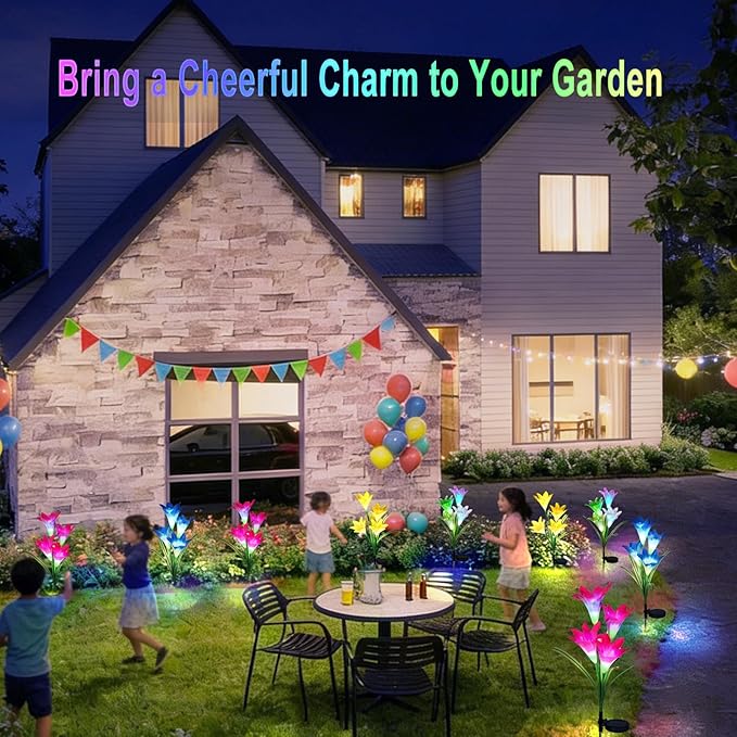 echosari 4 Pack Color Changing Solar Lights Outdoor Waterproof, Solar Lily Flower Stake Lights Auto ON/Off Solar Garden Lights for Lawn Pathway Landscape Garden Gifts for Mom Women Grandma echosari
