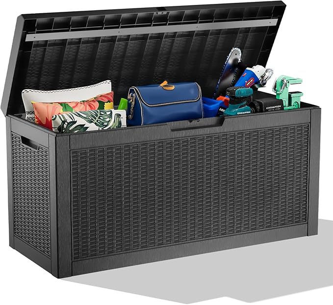 ROJIK Outdoor Storage Housing Deck Box,Waterproof Patio Furniture, Garden Tools, Cushions, Pool Accessories Storage Bench with Lockable Lid and Side Handles (Black,60 Gallon) ROJIK