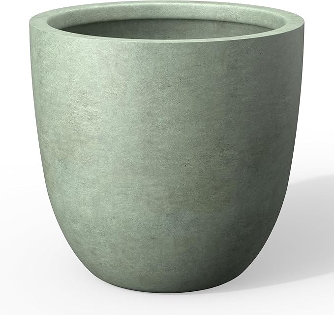 Kante 14 Inch Dia Round Concrete Planter, Indoor Outdoor Large Plant Pot with Drainage Hole and Rubber Plug for Home Patio Garden, Mint Green Kante