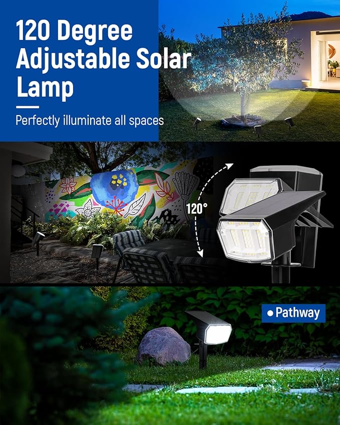 Solar Lights Outdoor Waterproof IP65, 63 LED 3 Lighting Modes Solar Powered Yard Garden Spot Lights for Outside Landscape- 3 Pack (Cool White) AUDERWIN