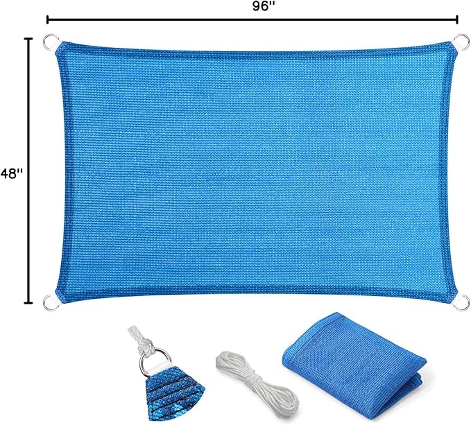 Eden's Decor Straight Flat-Edged Sun Shade Sail Rectangular 4' x 8' Blue UV-Blocking Outdoor Canopy Fabric Cloth Awning for Pergola Patio Garden Backyard Custom Size EdensDecorInc