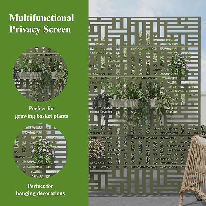 Casaphoria Metal Privacy Screen Outdoor, 72" H x 47" W Freestanding Decorative Privacy Screen for Patio Deck Balcony Garden with Stable Base, Green-Helen Casaphoria