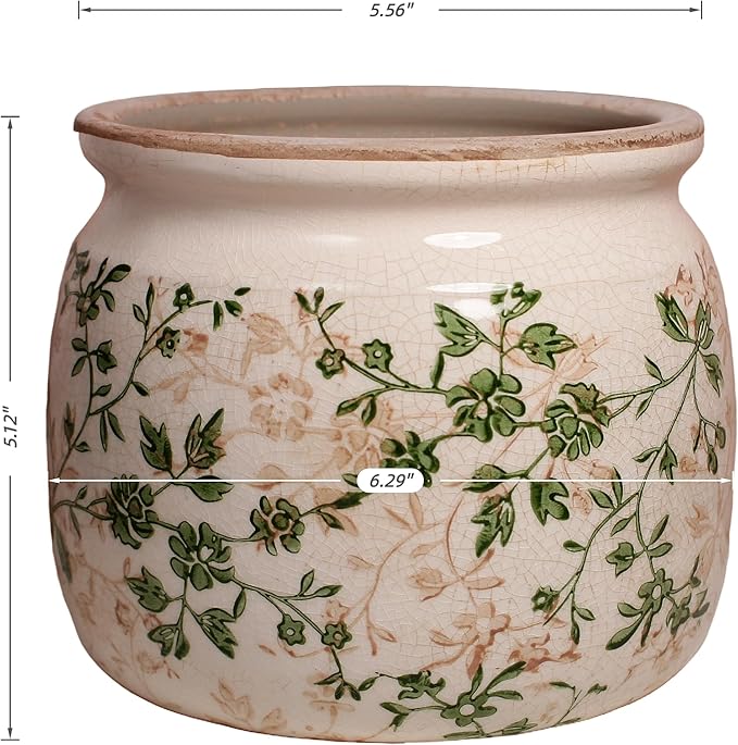 Vintage Country Ceramic Vase and Planters, 6.29 Inch Small Plant Pots for Indoor English Garden Decor, Old World Room & Home Decor, Sage Beige XiaanJiaju