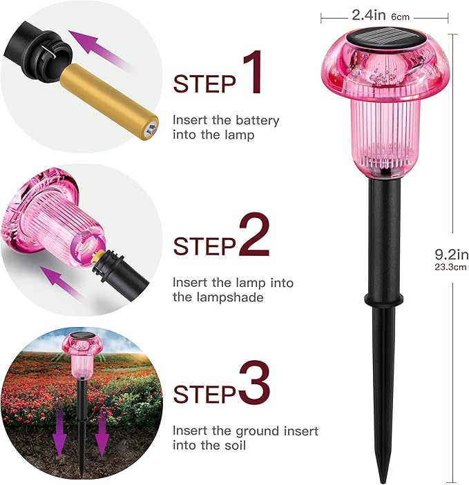 Easter Solar Pathway Lights Outdoor Decorative 4 Pack, 4 color LED Mushroom Solar Lights Outdoor Waterproof Solar Powered Decor for Yard Driveway Patio, Valentines Day Halloween Christmas Garden Decor COZYPAVILION