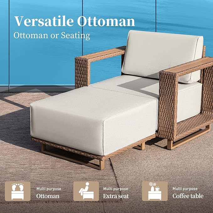 L Shaped Patio Furniture,Outdoor Rattan Wicker Sectional Sofa with 10''Ultra-Thick Cushions,All Weather Patio Conversation Set for Lawn Garden Backyard,Beige SUNSHINEVALLEY