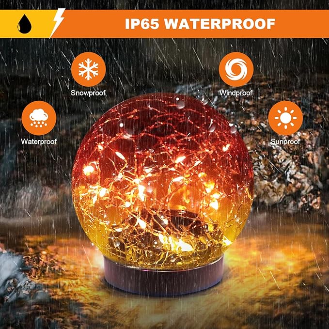Solar Globe Lights Outdoor Waterproof-Solar Balls-Solar Garden Lights-Orbs for Outside 2 Pack Cracked Glass Ball for Lawn Patio Yard Backyard Decorations MLKNK