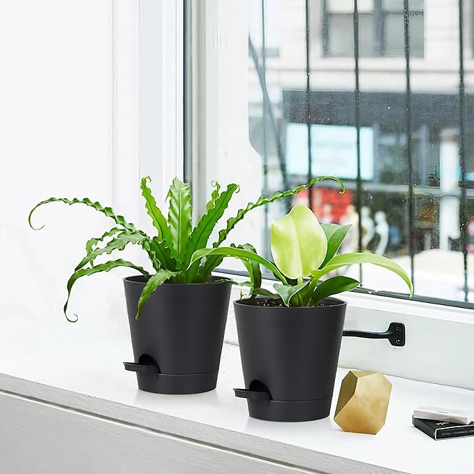 5 Pack 5 inch Self-Watering Pots, African Violets Planter with Drainage Holes and Reservoir, Black Plastic Planter for Indoor Outdoor Plants Flowers and Houseplants Black, 5 inch 5 pcs zople