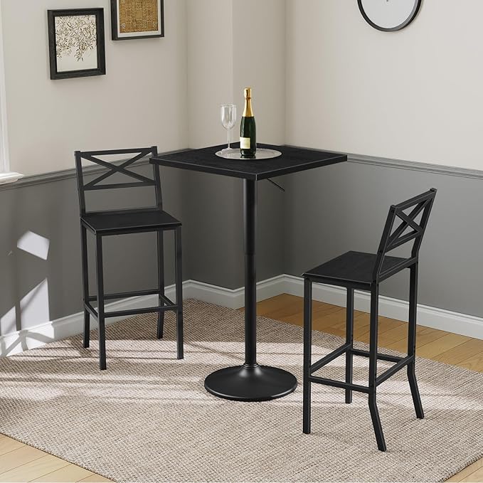 Bar Stools, Set of 2 Bar Chairs with Backrest and Footrest, 26" Tall Counter Bar Stools, Kitchen Breakfast Bar Chairs, Easy Assembly, for Dining Room, Black BAHB0901N1 MAHANCRIS