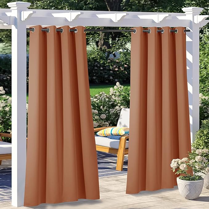 NICETOWN Outdoor Curtains for Patio Waterproof 2 Panels, Thermal Insulated Silver Rustproof Grommet Top Blackout Indoor Outdoor Curtain Drapes for Cabana, Mecca Red, W52 x L95 NICETOWN