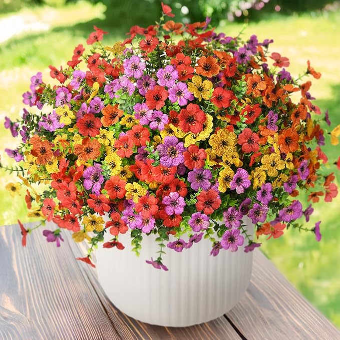 Artificial Flowers Faux Plants Outdoor Fake Flowers Spring Decor,12 Bundles Realistic Plastic Plant Colorful Daisy UV Resistant for Porch Patio Home Yard Garden Window Box Pot Planters ZFProcessArtificialFlowers