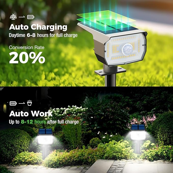 nipify 6 Pack Solar Lights Outdoor Waterproof, Motion Sensor Spot Lights 3 Modes Solar Powered Spotlights 2-in-1 Auto On/Off Landscape Lighting for Outside Yard Wall Garden, Cool White Nipify