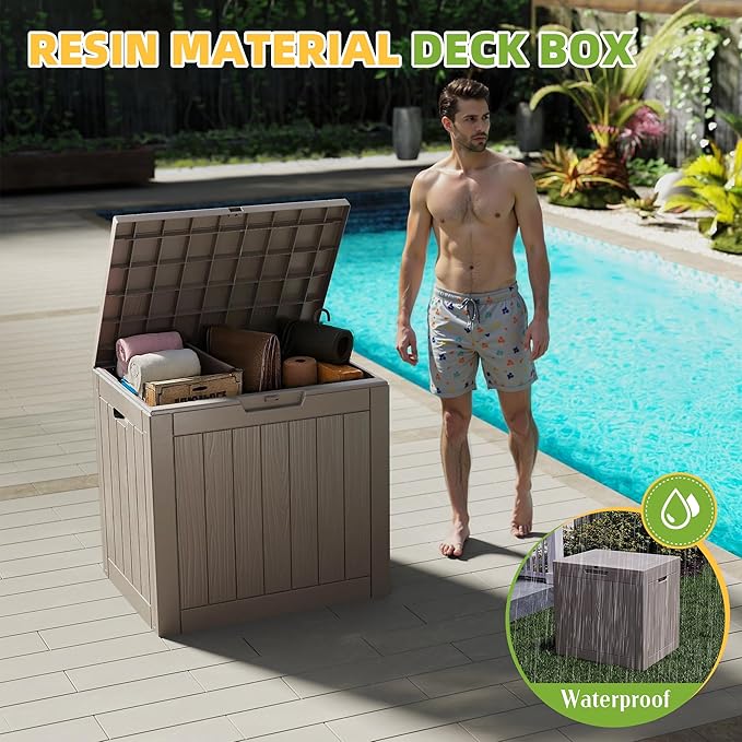 30 Gallon Outdoor Storage Box Weather Resistant UV Protection Waterproof Resin Deck Box for Garden, Patio, Porch, Delivery(Gray，30 Gallon) KFY