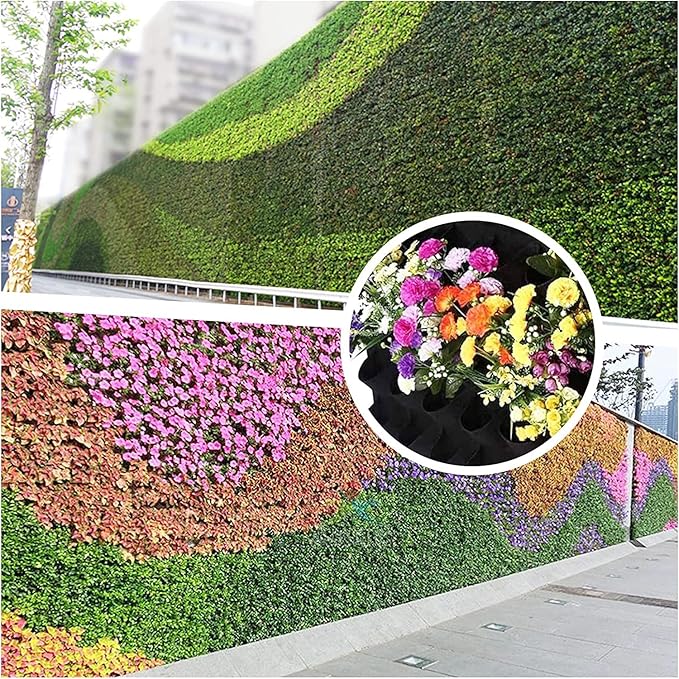 90 Pockets Hanging Planter Bags, Hanging Vertical Wall Mounted Plant Planting Grow Bags, Herb Garden Planter Outdoor Indoor Growing Bag, Gardening Vertical Greening Flower Container(1.1m×1.1m, Black) Pehciroe