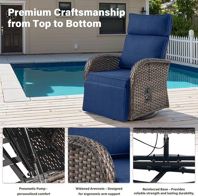 Belord Dual-Adjust Outdoor Swivel Recliner Chair – Wicker Reclining Patio Chair with Adjustable Backrest and Footrest, All-Weather Wicker Chaise Lounge Chair Outdoor for Pool Deck (2.0) Belord