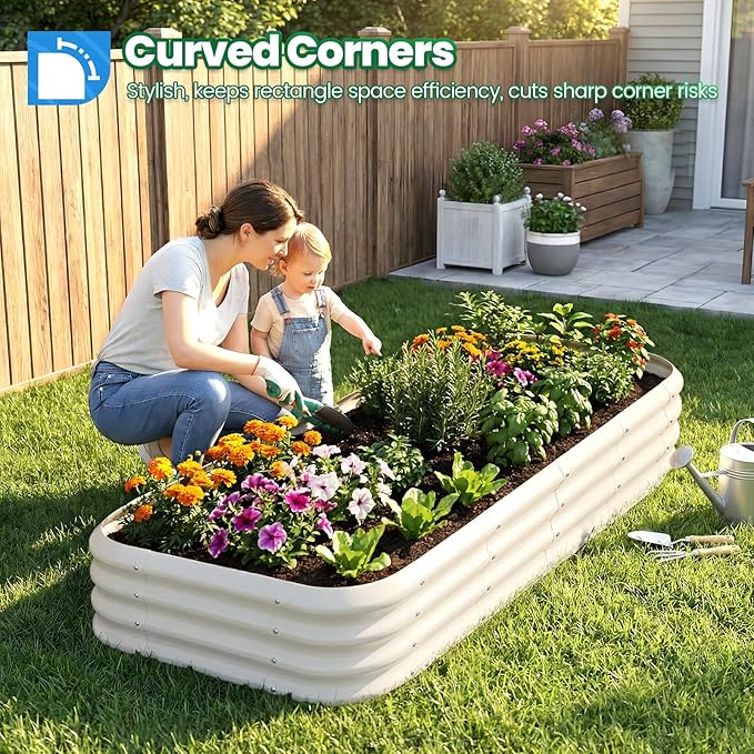 Quictent Galvanized Raised Garden Bed Kit, 6x3x1ft Oval Large Metal Outdoor Planting Box, Ground Planter Strengthened by Crossbar, Beige QUICTENT