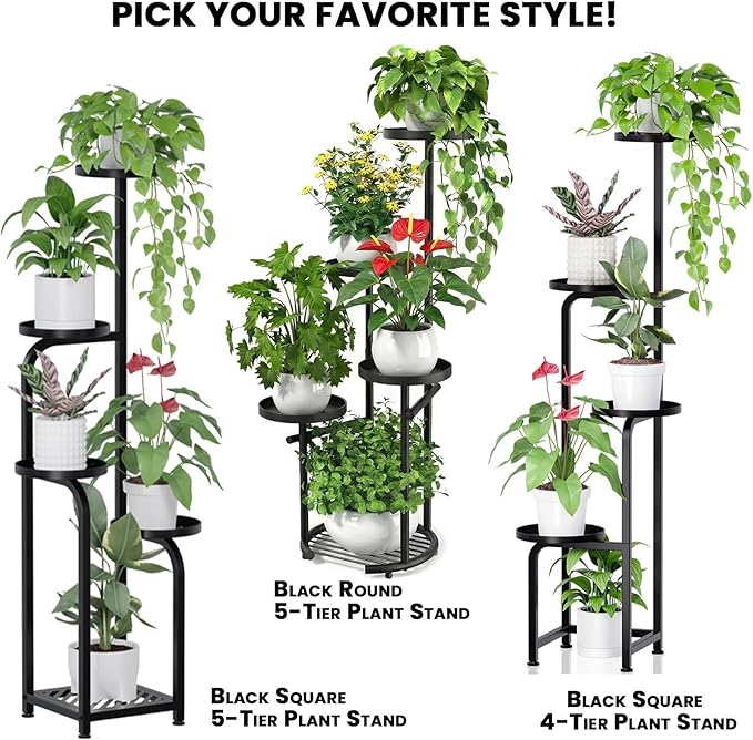 TOSKING 5 Tier Tall Plant Stand Indoor Outdoor, Heavy Duty Corner Shelf for Plants & Decor, Space Saving 3.9FT Metal Flower Pot Stand for Balcony, Garden, Living Room, Patio (Black, 47in) TOSKINGESSENCE