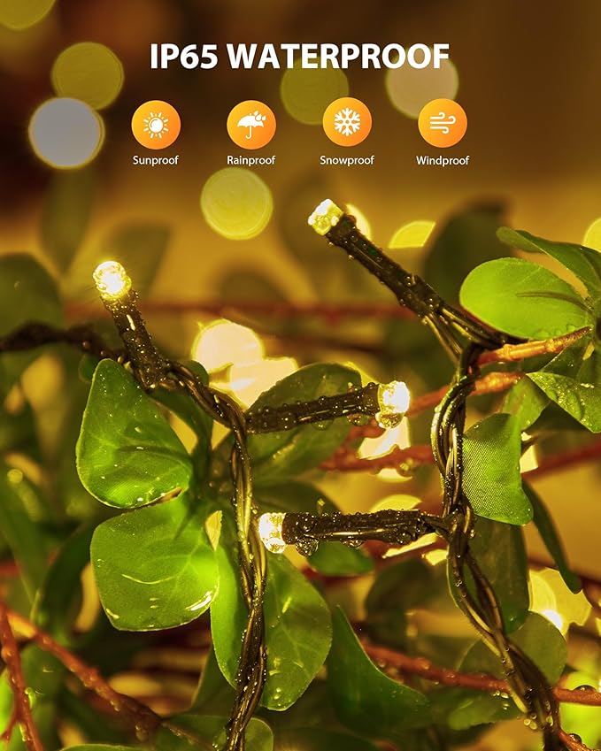 Brightown 4 Pack Solar String Lights for Outside, 184Ft 480 LED Solar Lights Outdoor Waterproof with 8 Modes, Solar Outdoor String Light for Patio Yard Tree Garden Party Decorations, Warm White Brightown
