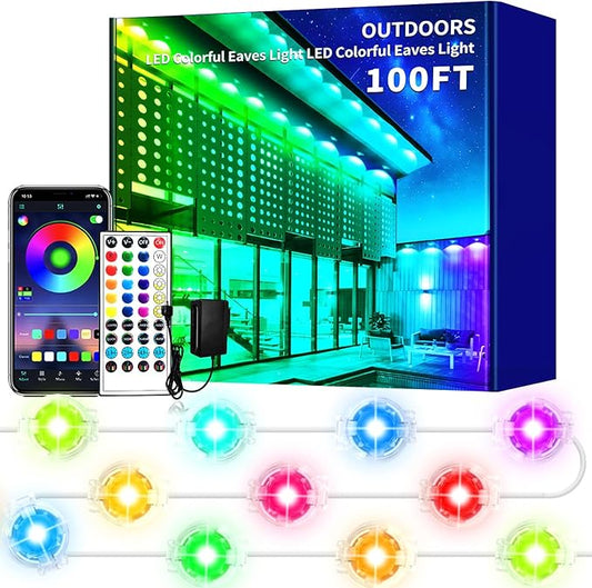 100FT Permanent Outdoor Lights Waterproof Smart LED RGB Light with App/Remote Control, Music Sync & DIY Scenes, Permanent Christmas Lights for House Roof, Parties & Daily Decor Rootora