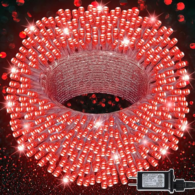 LJLNION 300 LED Valentines Lights, Extra Long 98.5FT Christmas String Lights Outdoor Indoor, 8 Lighting Modes, Plug in Waterproof Fairy Lights for Wedding Party Bedroom Decorations (Red) LJLNION