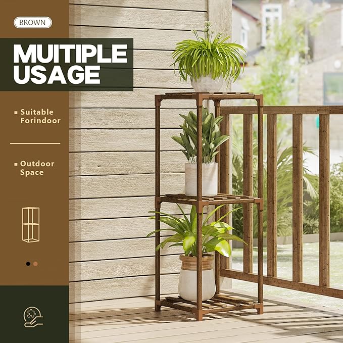 Bamworld Small Plant Stand Indoor 3 Tier Plant Shelf Outdoor Corner Plant Holder for Multiple Pots Single Plant Stand for Patio Balcony Garden Bamworld