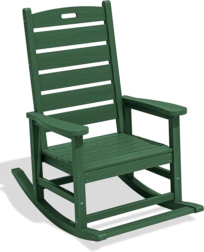 SERWALL Outdoor Rocking Chair, Oversized Rocking Chair with Footrest for Adults, HDPE All Weather Resistant Rocking Chairs for Patio, 350lbs Weight Capacity, Green SERWALL