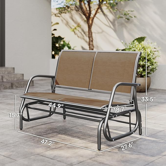 Outsunny 2-Person Outdoor Glider Bench, Patio Double Swing Rocking Chair Loveseat w/Powder Coated Steel Frame for Backyard Garden Porch, Light Mixed Brown Outsunny
