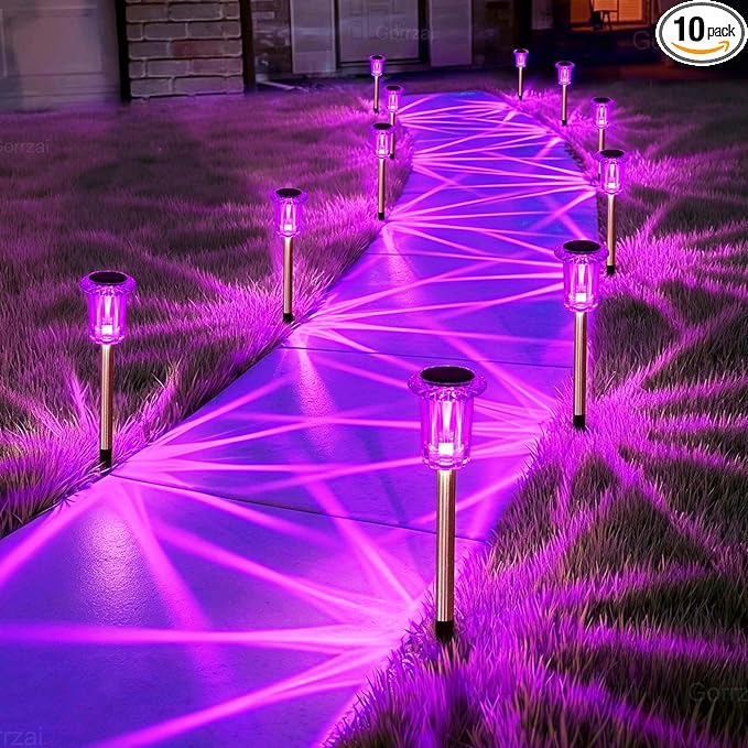 Halloween Solar Lights Outdoor 15 Pack Solar Pathway Lights Outdoor Halloween Decorations Waterproof Yard Lighting for Driveway Garden Walkway Path Landscape Lawn (Purple) Gorrzai
