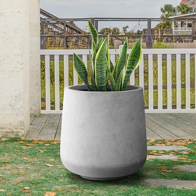 Kante 15.3" Dia Round Concrete Planter, Outdoor Indoor Large Plant Pots Containers with Drainage Hole and Rubber Plug for Home Garden Patio, Natural Concrete Kante