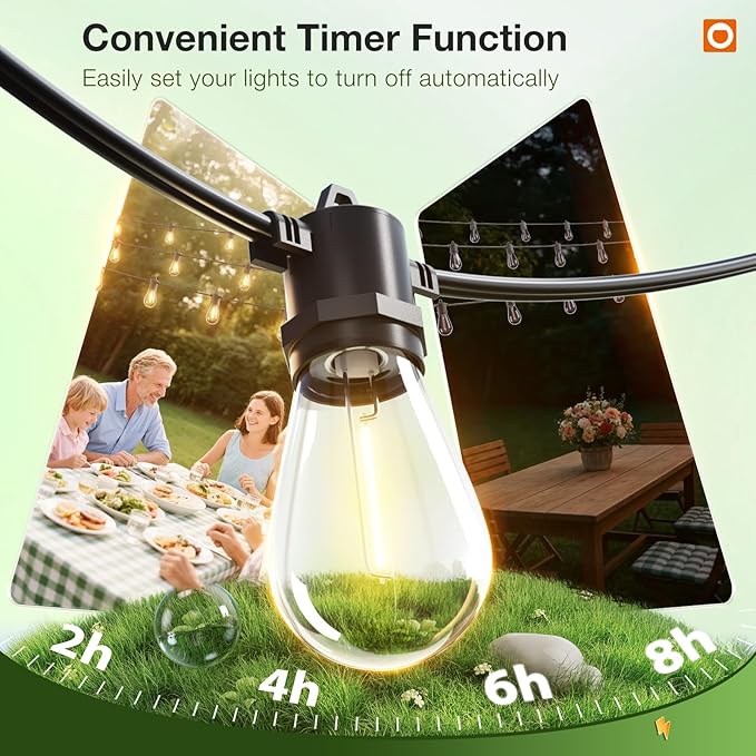 addlon 200FT LED Outdoor String Lights, Remote Dimmable Patio Lights with Timer & 3 Lighting Modes, 64 Shatterproof Edison Bulbs, Waterproof Connectable String Lights for Outside Backyard Porch Party addlon