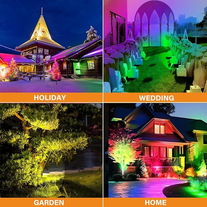 Spotlight Outdoor RGBW Low Voltage Landscape Lights, 12V-24V Color Changing Landscape Lights with Remote Control Landscape Spotlights for Garden Yard Path Tree Decorative (6 Pack) Aoaxl