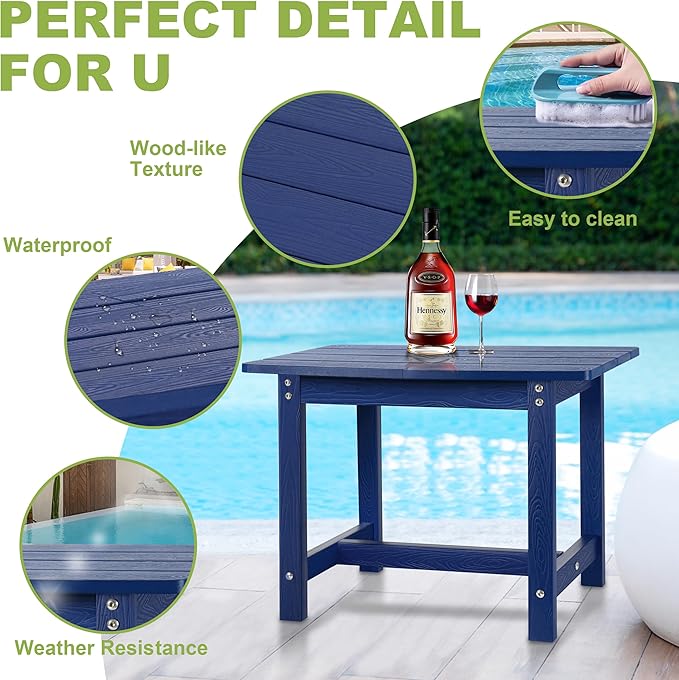 Y&M Adirondack Outdoor Side Table, HIPS Patio End Table, Waterproof Outside Table, Balcony Modern End Tables 23.5" inch Long for Garden, Pool, Beach, Porch, Deck, Indoor or Outdoor Use, Navy Blue YM