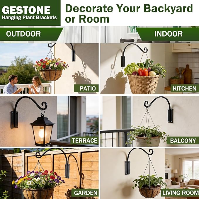 16 Inch Plant Hangers Outdoor 4 Pack,Plant Hanging Hook Bracket for Bird Feeder Hanger,Hanging Plant Hooks for Outside Baskets Lanterns Wind Chimes Outdoor Indoor GESTONE